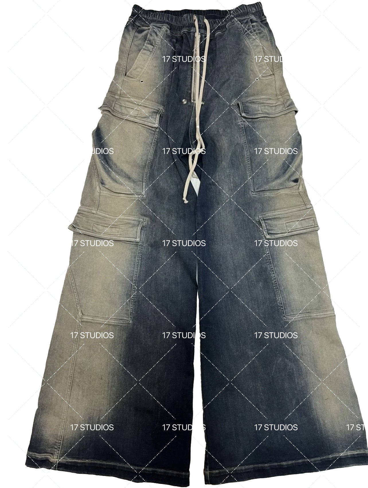 Ro Washed Gradient Multi-Pocket Cargo Jeans Straight Drawstring Wide-Leg Flare - Size avaliable S 46 M 48 L 50