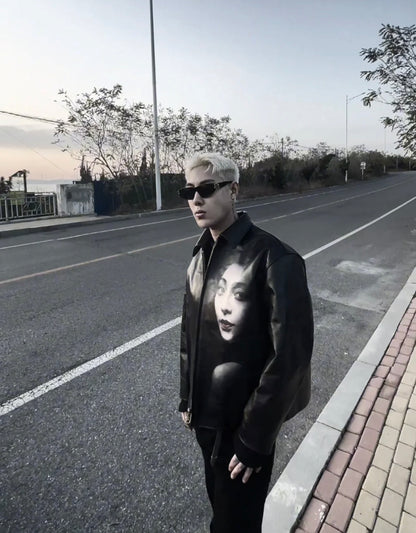 Genuine Leather Yohji Uchida Suzume x Fan Bingbing Jacket –Unisex Portrait Print