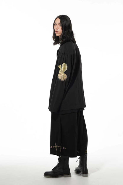 Yohji Yamamoto Hummingbird Embroidered Silk-Linen Jacket Long Sleeve
