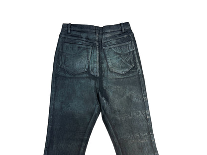 Rick Owen ACBT Dark Waxed Black Denim Pants – High Stretch Flared Wide-Leg Trousers - Size avaliable 28~34