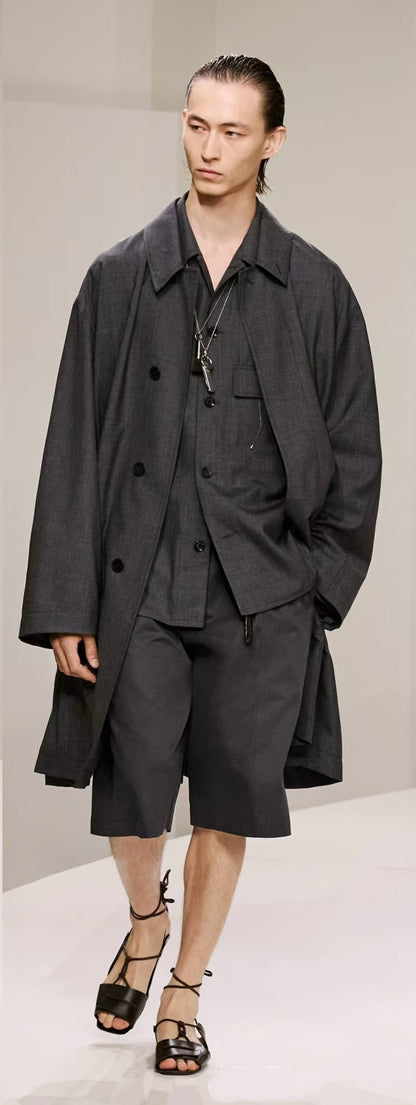 LEM SS25 Black-Grey Wool Shirt Jacket - 100% Wool Button-Front Overshirt