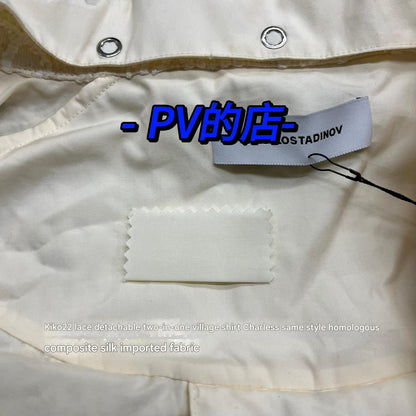 Kiko Kostadinov AW22 Layered Shirt - Detachable Lace Long/Short Sleeve Hybrid