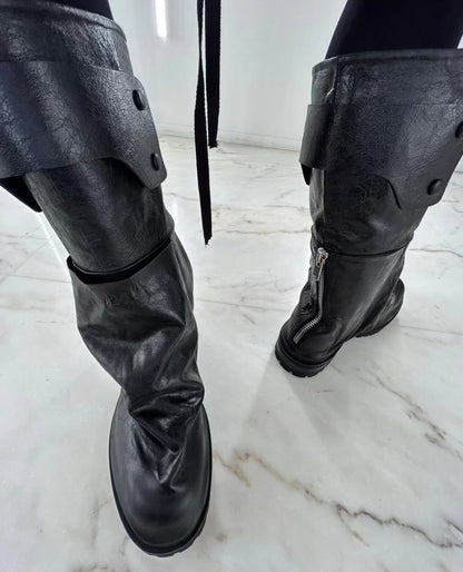 424 Distressed Leather Slouch Boots Oversized Crinkled Biker High Boots