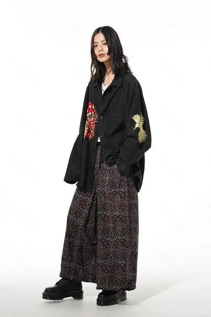 Yohji Yamamoto Hummingbird Embroidered Silk-Linen Jacket Long Sleeve