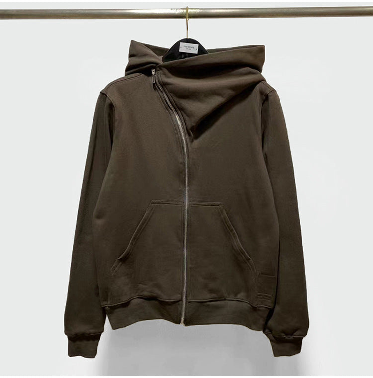 RO Dark Wizard Rick Owen Hoodie - Asymmetric Zip Avant-garde Black Winter Fleece