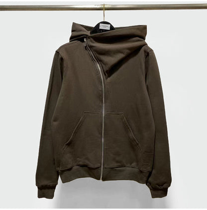 RO Dark Wizard Rick Owen Hoodie - Asymmetric Zip Avant-garde Black Winter Fleece