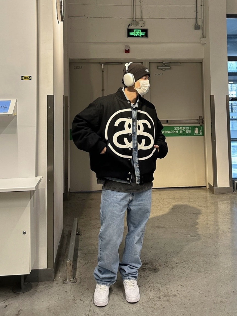 i795 Double-S Stussy Wool Varsity Jacket – Heavyweight Loose Baseball