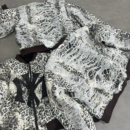 Mowalola x Ksubi Cheetah Print Bomber - Distressed Zip-Up Jacket Deconstructed Details