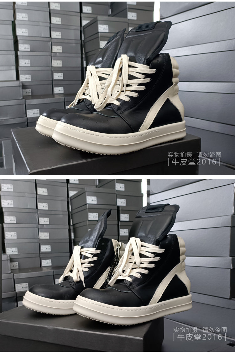 Rick Owen Reverse Triangle High-Top Leather Shoes Thick Sole Sneakers