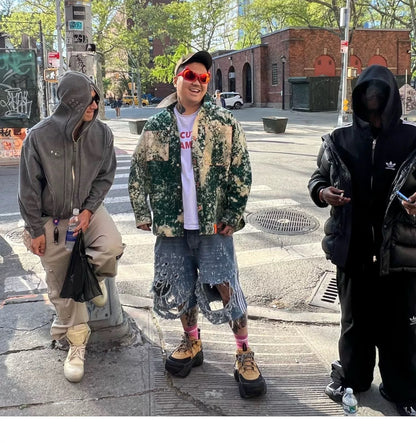 THUG CLUB Washed Wax-Dye Shark Mask Zip-Up Hoodie Outerwear Jackets