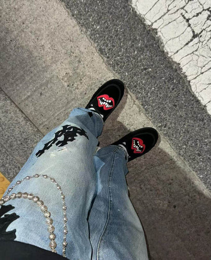 Chrome Red Lips Corduroy Loafers - Matty Boy Inspired Mules