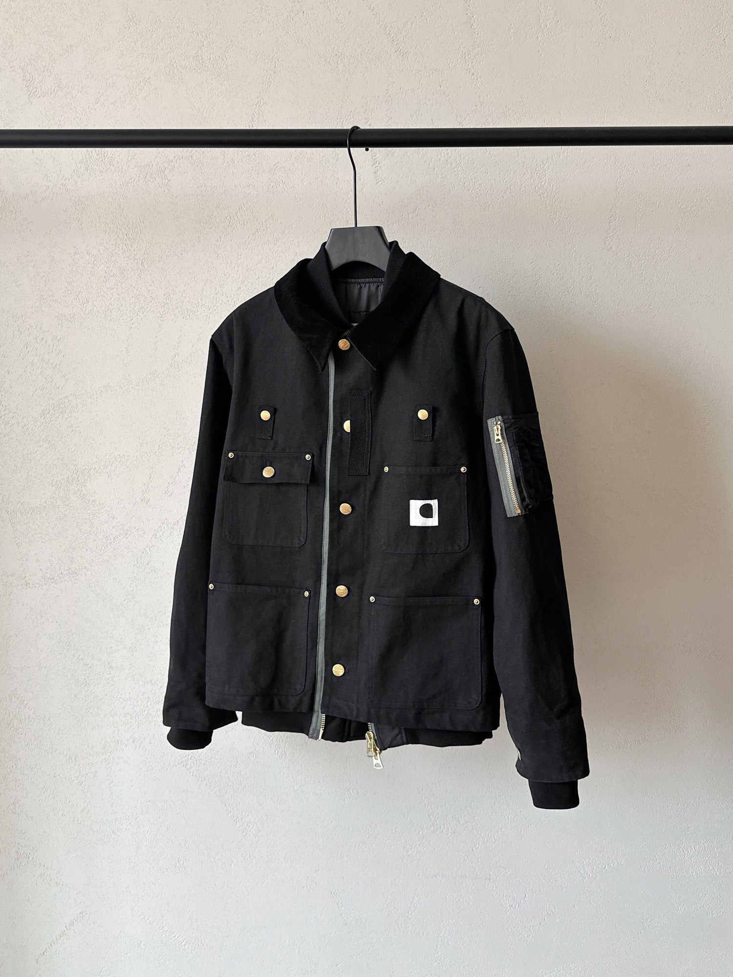 Detroit Double Collar Carhartt X Sacai Jacket Canvas Patchwork Workwear - Black