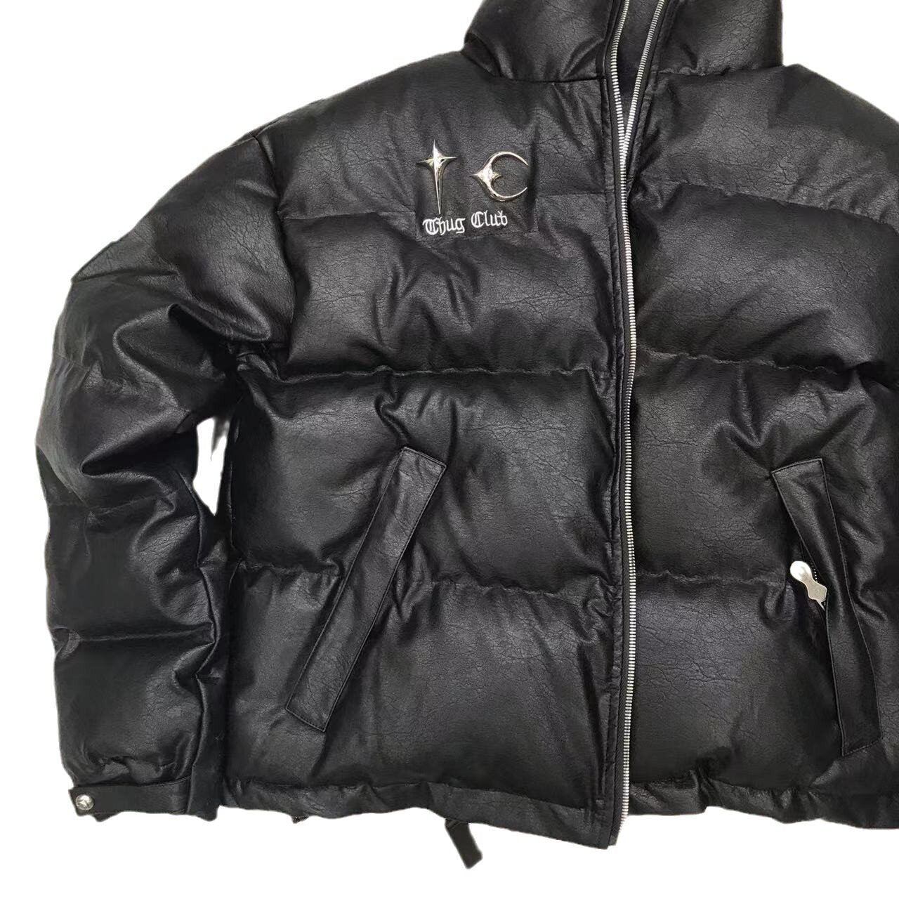 Thug Club ’Drip’ Puffer Jacket - PU Leather Opium Outerwear
