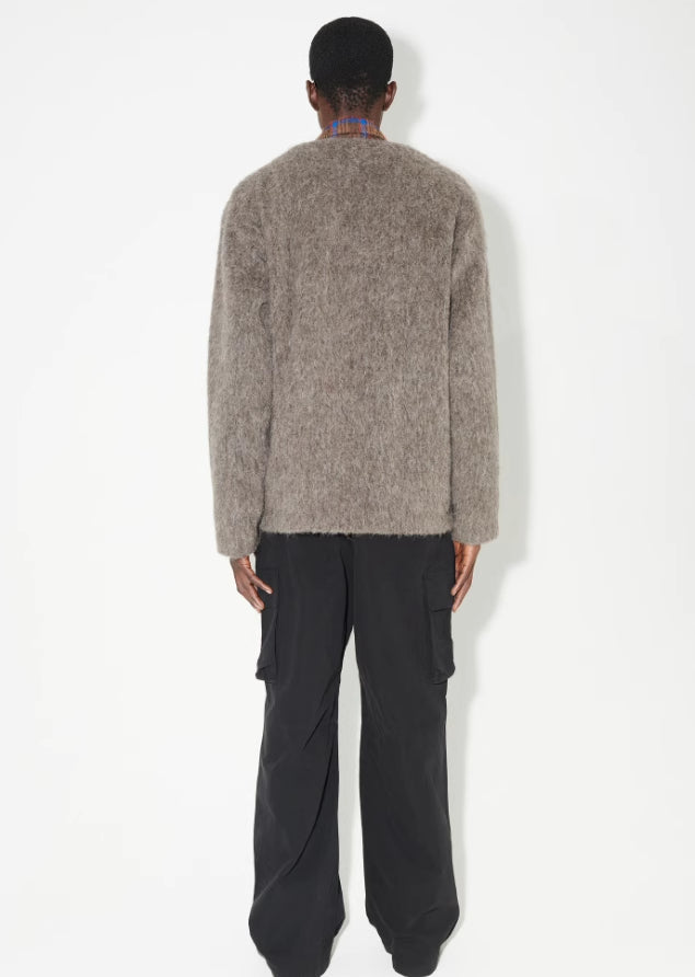 Our Legacy Gray-Brown Mohair Cardigan Wool Blend Knitted Long Sleeve V-Neck Sweater