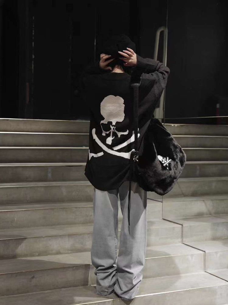 Mastermind MMJOnline Skull Embroidery Dark Fur Large Shoulder Bag- Messenger Bag - 32x40x18(cm)