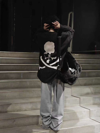Mastermind MMJOnline Skull Embroidery Dark Fur Large Shoulder Bag- Messenger Bag - 32x40x18(cm)