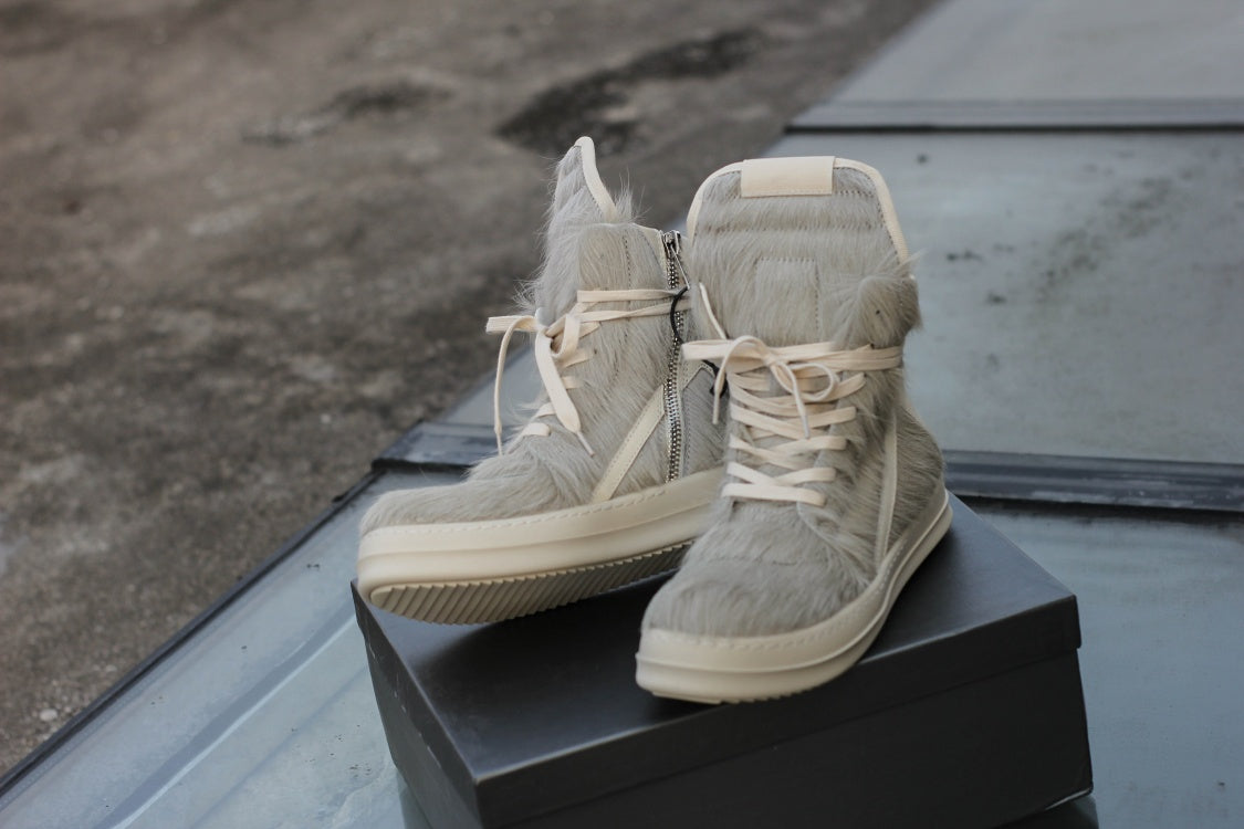 24SS Pony Hair RO High-Top Sneakers – Leather Thick Sole Casual Shoes Unisex