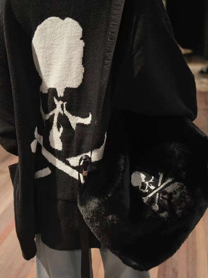 Mastermind MMJOnline Skull Embroidery Dark Fur Large Shoulder Bag- Messenger Bag - 32x40x18(cm)