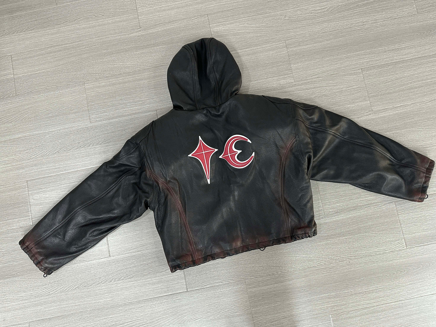 Thug Club Heavyweight Washed Goatskin Hooded Leather Short Padded Jacket