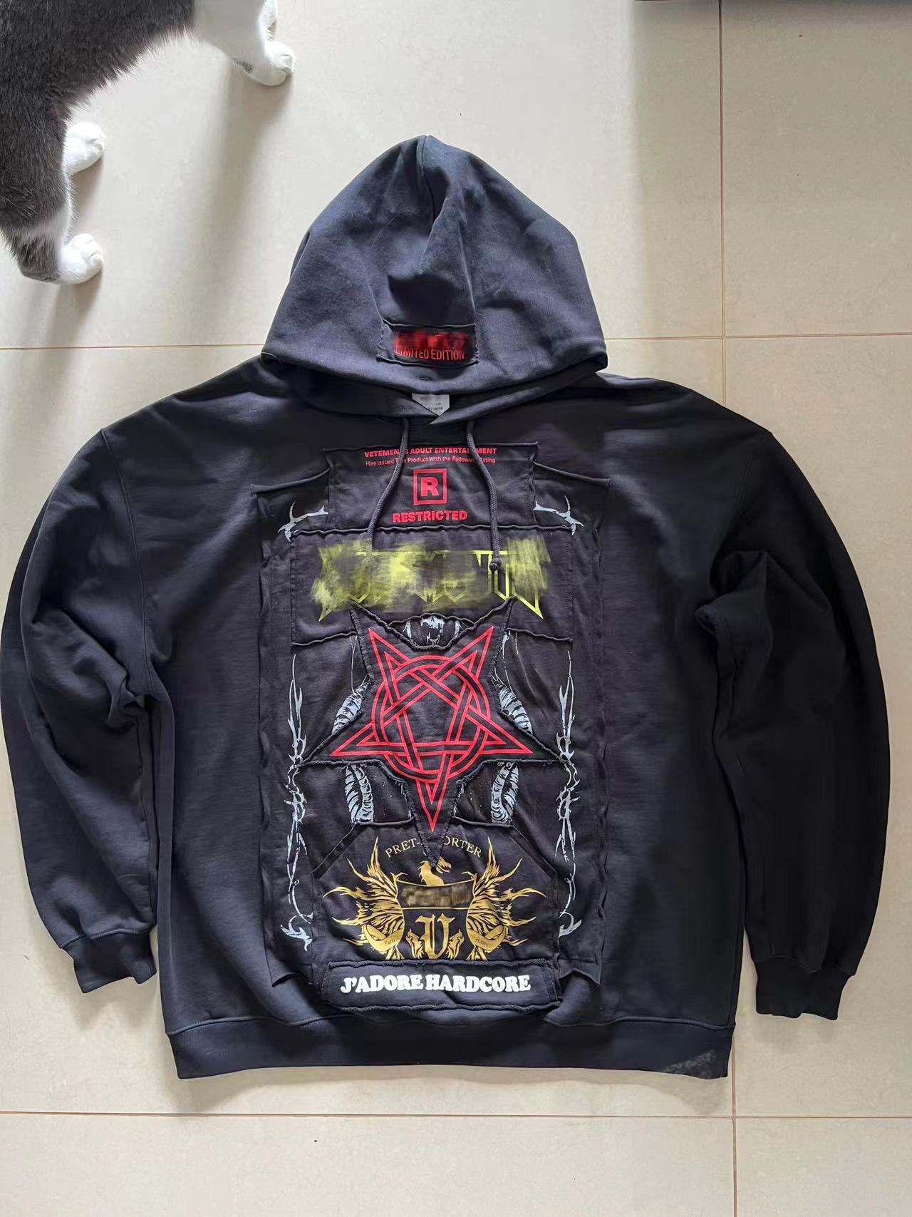Vetements Adone Hardcore Embroidered Patch Hoodie Heavyweight Playboi - Size avaliable S M L