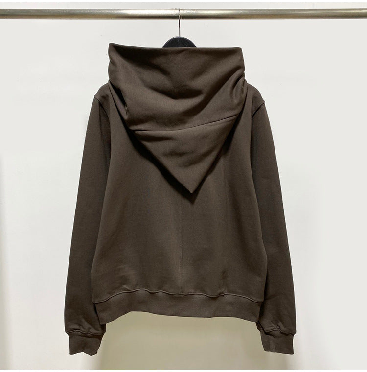 RO Dark Wizard Rick Owen Hoodie - Asymmetric Zip Avant-garde Black Winter Fleece