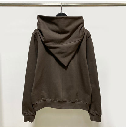 RO Dark Wizard Rick Owen Hoodie - Asymmetric Zip Avant-garde Black Winter Fleece