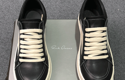 RO 22SS Vintage Leather Low-Top Sneaker Rick Owens - Black/Milk - 