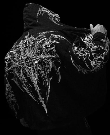 Breathedivinity Dark Gothic Zip-Up Hoodie - 420g French Terry
