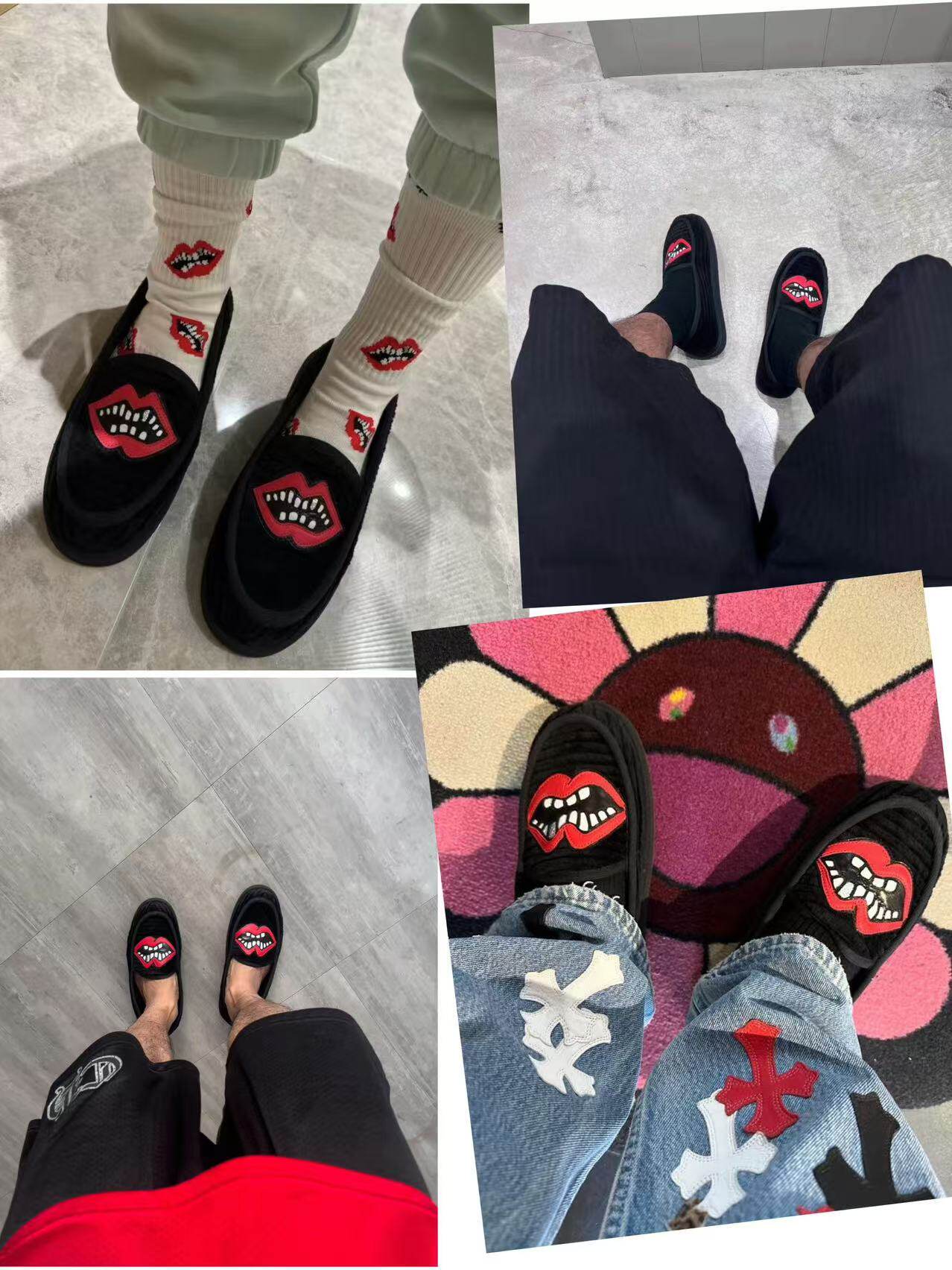 Chrome Red Lips Corduroy Loafers - Matty Boy Inspired Mules