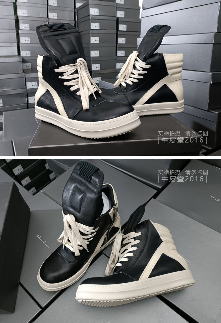 Rick Owen Reverse Triangle High-Top Leather Shoes Thick Sole Sneakers