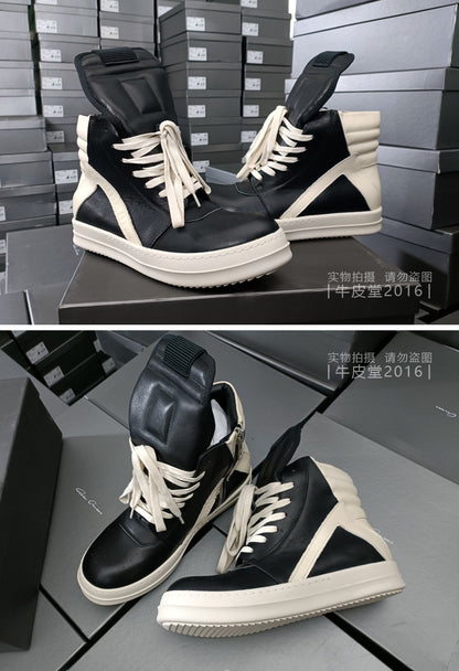 Rick Owen Reverse Triangle High-Top Leather Shoes Thick Sole Sneakers
