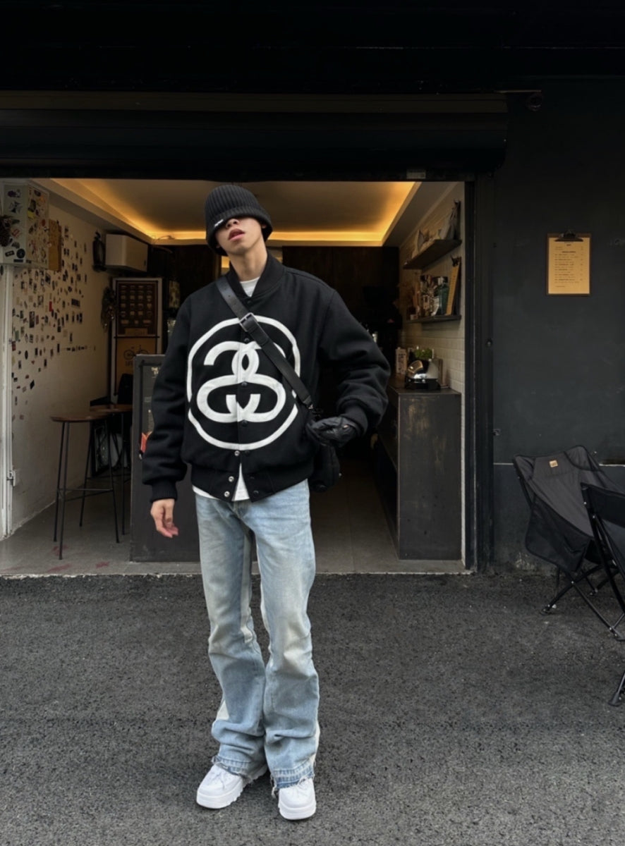 i795 Double-S Stussy Wool Varsity Jacket – Heavyweight Loose Baseball