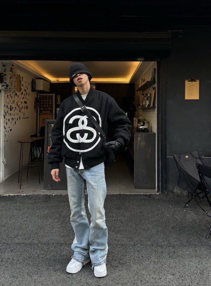 i795 Double-S Stussy Wool Varsity Jacket – Heavyweight Loose Baseball