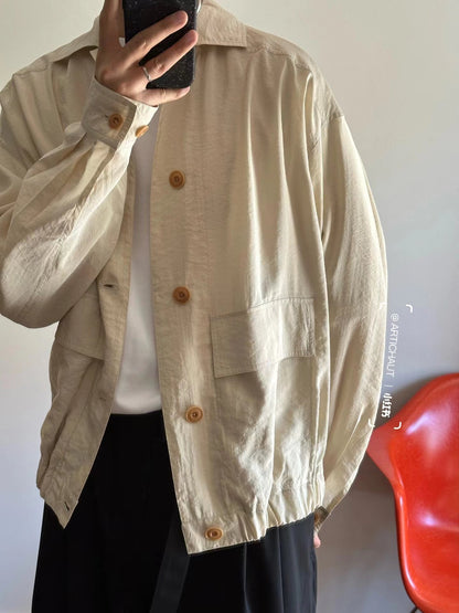 Lemaire SS19 Dry Silk Harrington Jacket - Minimalist Boxy Outerwear