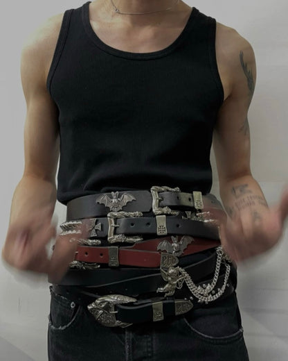 ERD SS24 ’Depressed Heir’ Bat-Studded Punk Belt - Top-Grain Cowhide Rocker Strap