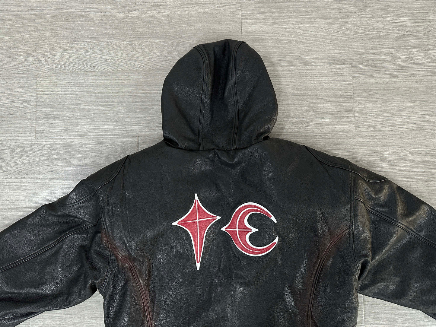 Thug Club Heavyweight Washed Goatskin Hooded Leather Short Padded Jacket