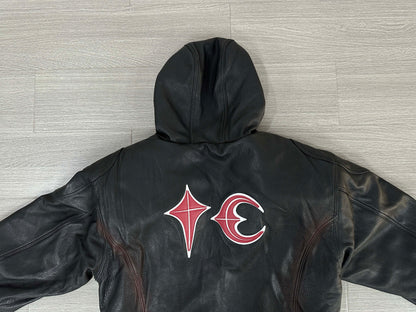 Thug Club Heavyweight Washed Goatskin Hooded Leather Short Padded Jacket