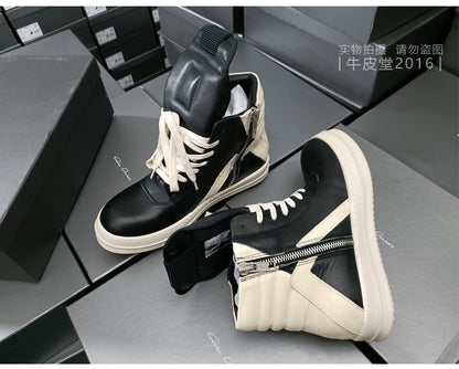 Rick Owen Reverse Triangle High-Top Leather Shoes Thick Sole Sneakers