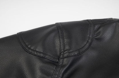 Thug Club Washed Black Hooded Leather Jacket - Cropped Biker Coat - 