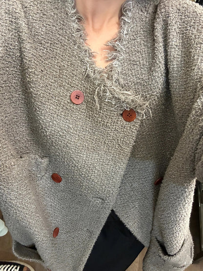 Magliano Hand-Distressed Knit Cardigan - Raw-Hem Bouclé Button-Up Unisex Coat