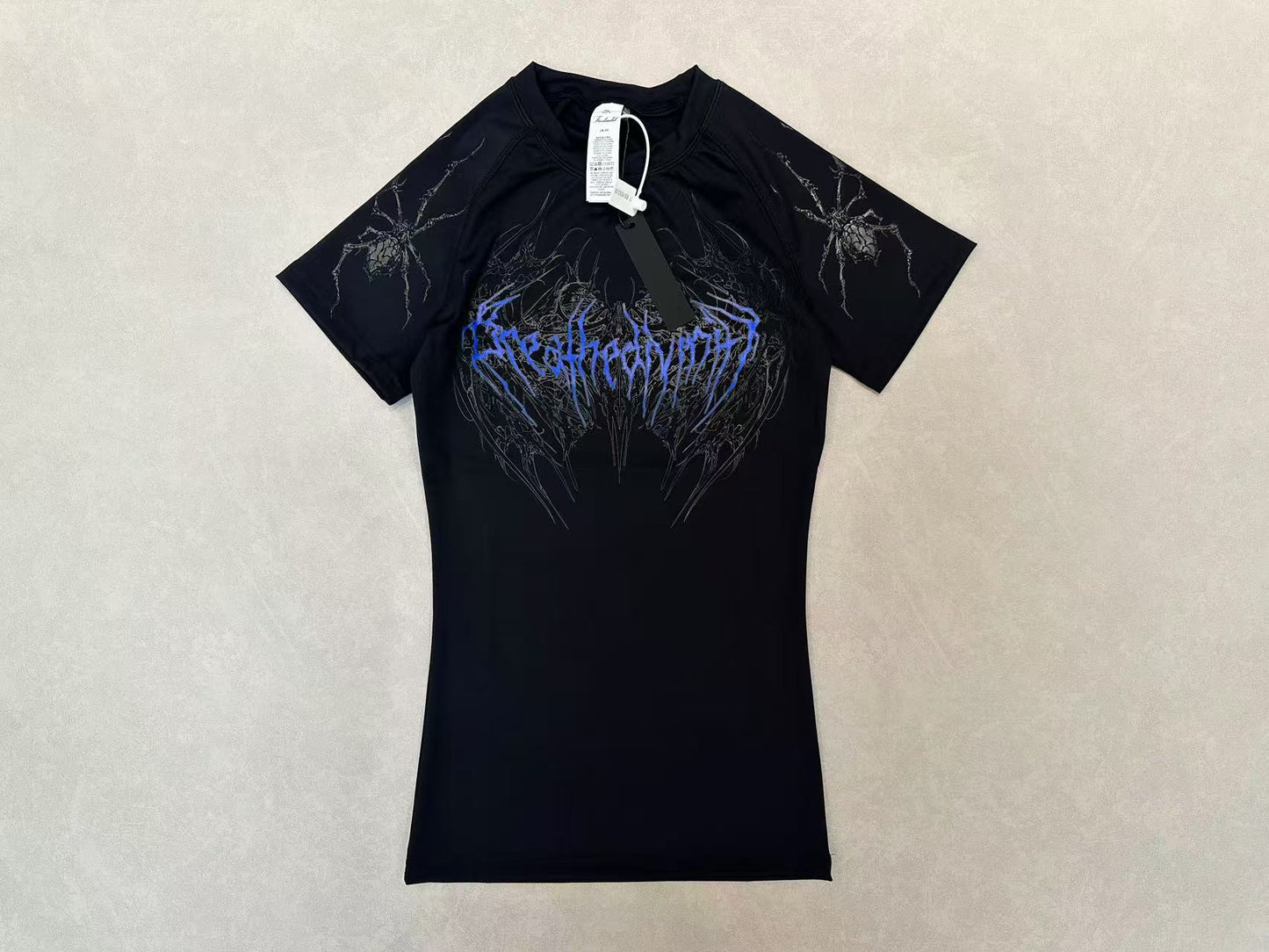 Breathedivinity Gothic Fitness Tee - Moisture-Wicking Stretch Short Sleeve - B X blue