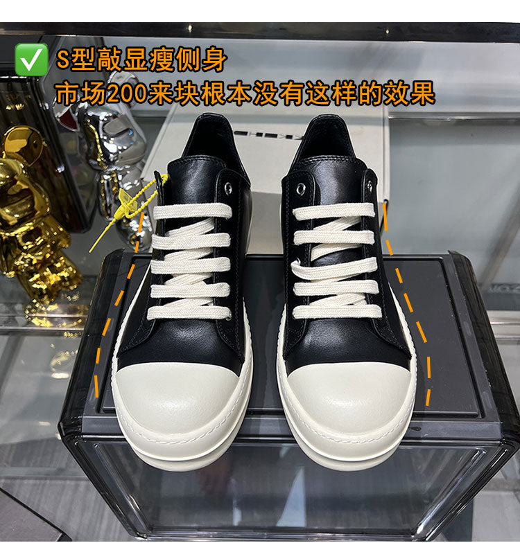 Rick Owen Low-Top Leather Platform Sneaker RO Dark Elevated Sole Casual Shoes