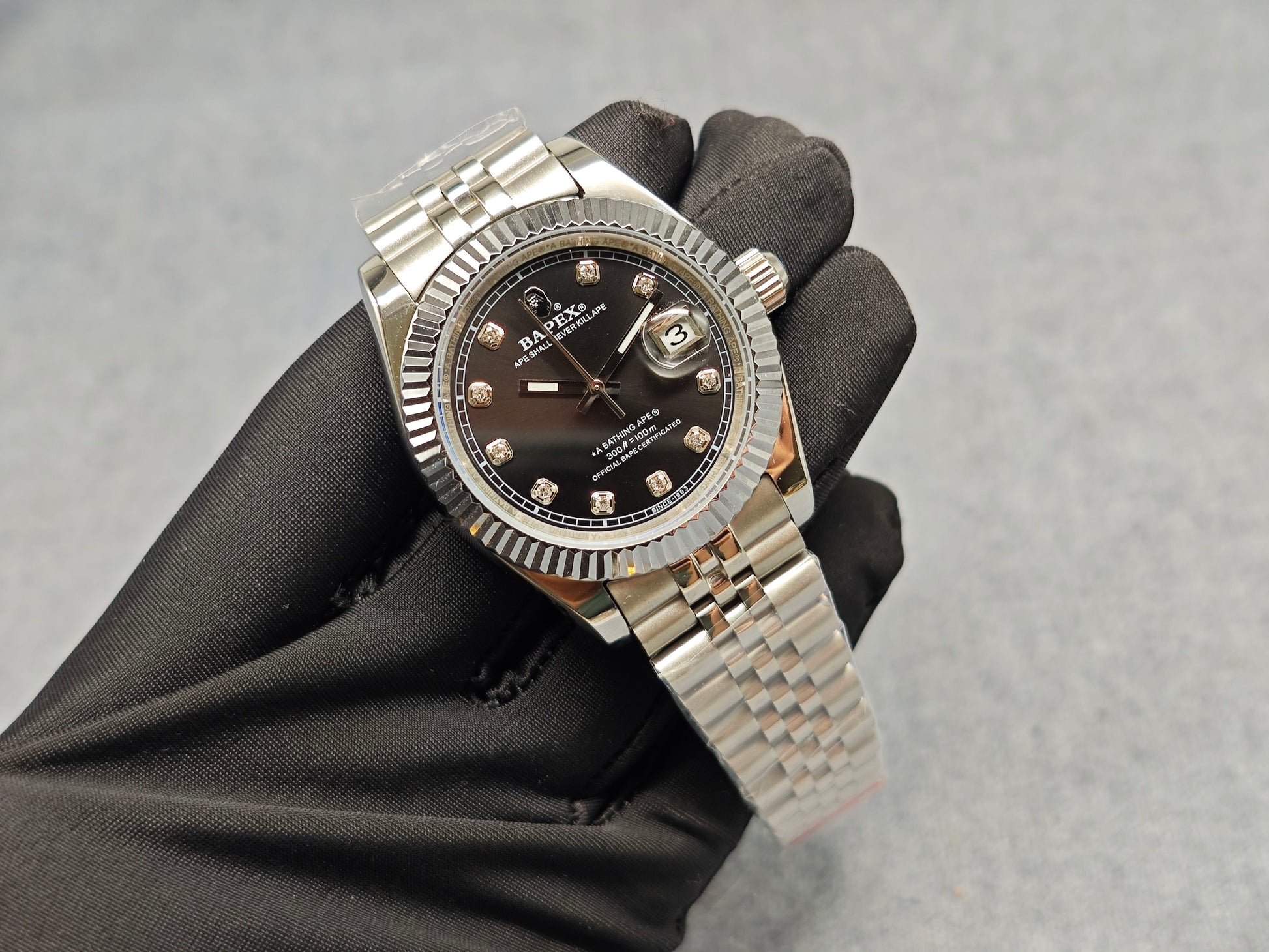 TYPE 6 BAPEX Gold-Green Ape Power Watch - Fluted Bezel Datejust Mechanical Wristwatch