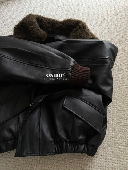 Heavyweight Le*maire Quilted Jacket Imported Lamb Wool Collar Gray-Black Padded Coats