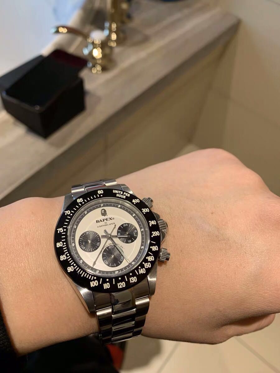 BAPEX TYPE 3 Triple-Eye Primate Head Watch - Panda Dial Quartz Chronograph
