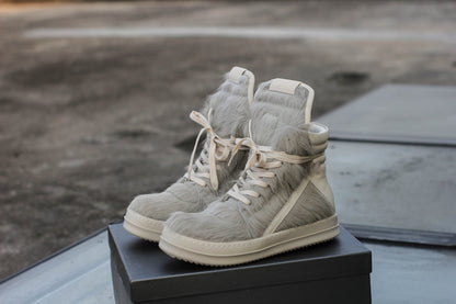 24SS Pony Hair RO High-Top Sneakers – Leather Thick Sole Casual Shoes Unisex