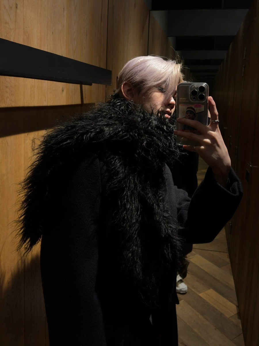 Our Legacy Faux Shearling Shoulder Bag - Oversized Furry Tote Faux Fur Crossbody - Black