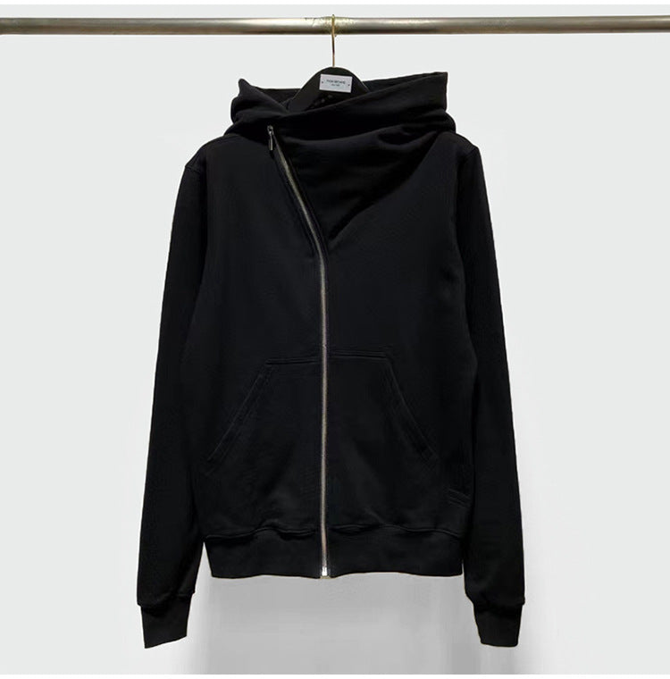 RO Dark Wizard Rick Owen Hoodie - Asymmetric Zip Avant-garde Black Winter Fleece