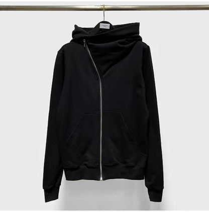 RO Dark Wizard Rick Owen Hoodie - Asymmetric Zip Avant-garde Black Winter Fleece
