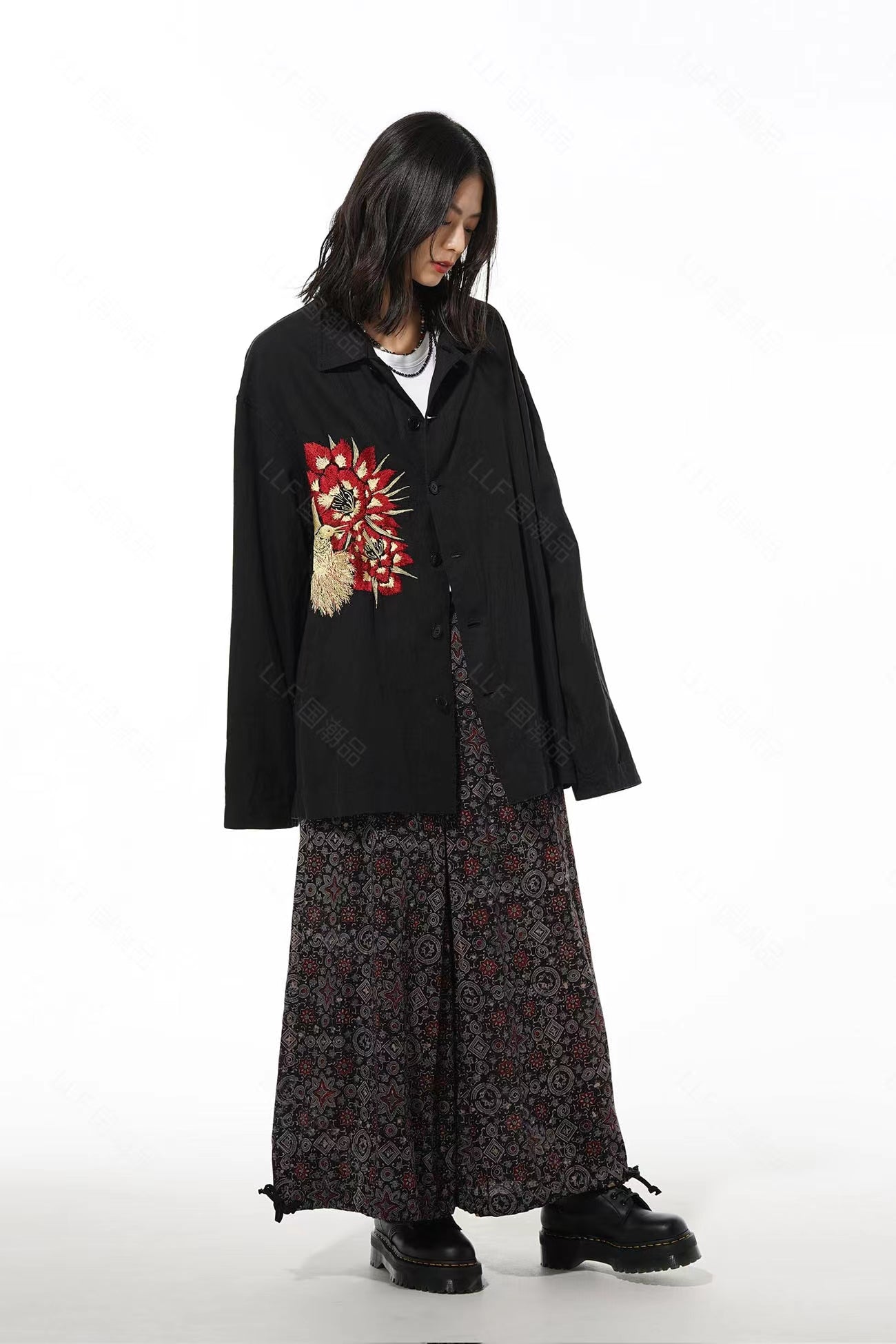 Yohji Yamamoto Hummingbird Embroidered Silk-Linen Jacket Long Sleeve